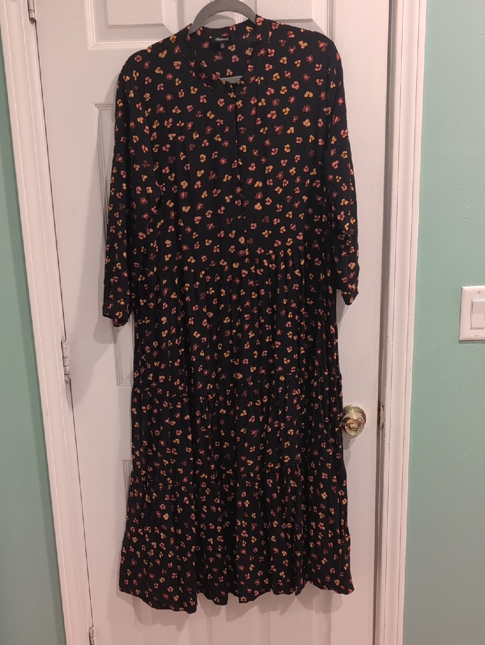 Madewell Black Midi Dress with Pink and Yellow Floral Print